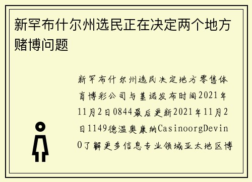 新罕布什尔州选民正在决定两个地方赌博问题